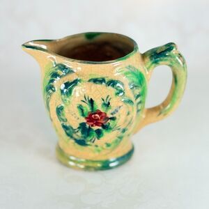 VTG Japanese Majolica Pitcher Hand-Painted Earthenware 1940s